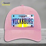 Vicksburg Mississippi Novelty License Plate Hat Unconstructed Cotton / Pink