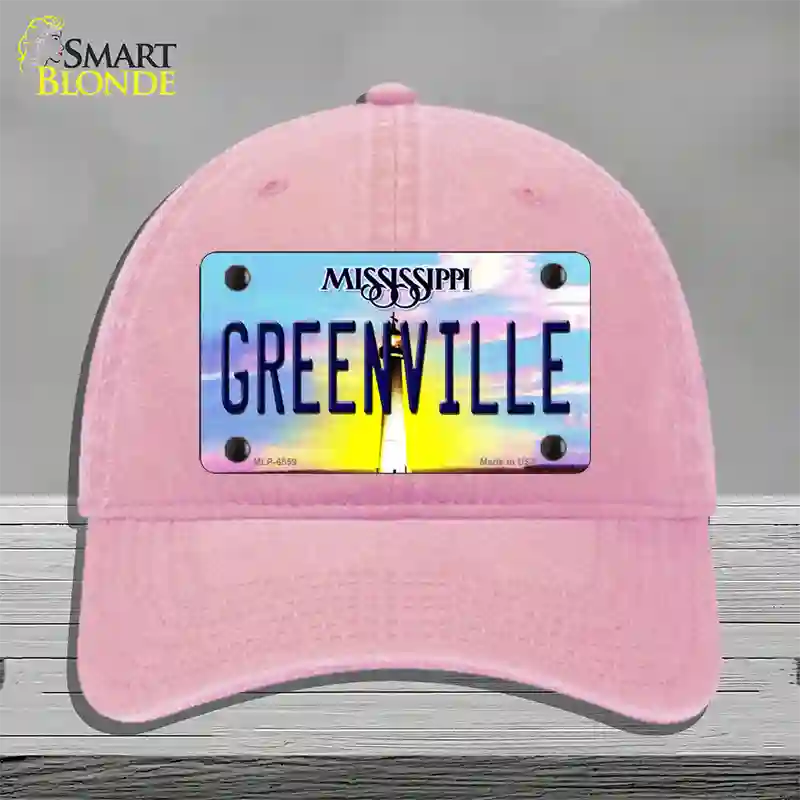 Greenville Mississippi Novelty License Plate Hat Unconstructed Cotton / Pink