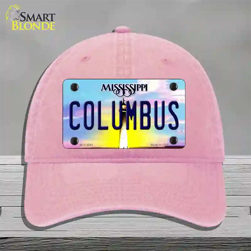 Columbus Mississippi Novelty License Plate Hat Unconstructed Cotton / Pink