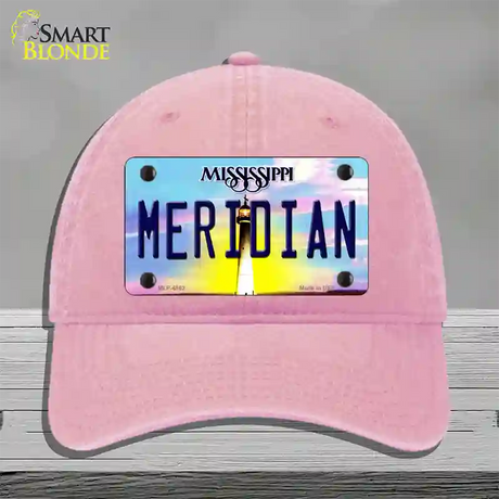 Meridian Mississippi Novelty License Plate Hat Unconstructed Cotton / Pink