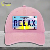 Relax Mississippi Novelty License Plate Hat Unconstructed Cotton / Pink