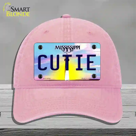 Cutie Mississippi Novelty License Plate Hat Unconstructed Cotton / Pink