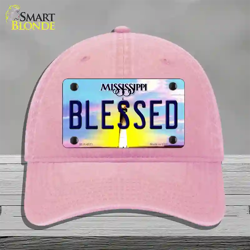 Blessed Mississippi Novelty License Plate Hat Unconstructed Cotton / Pink