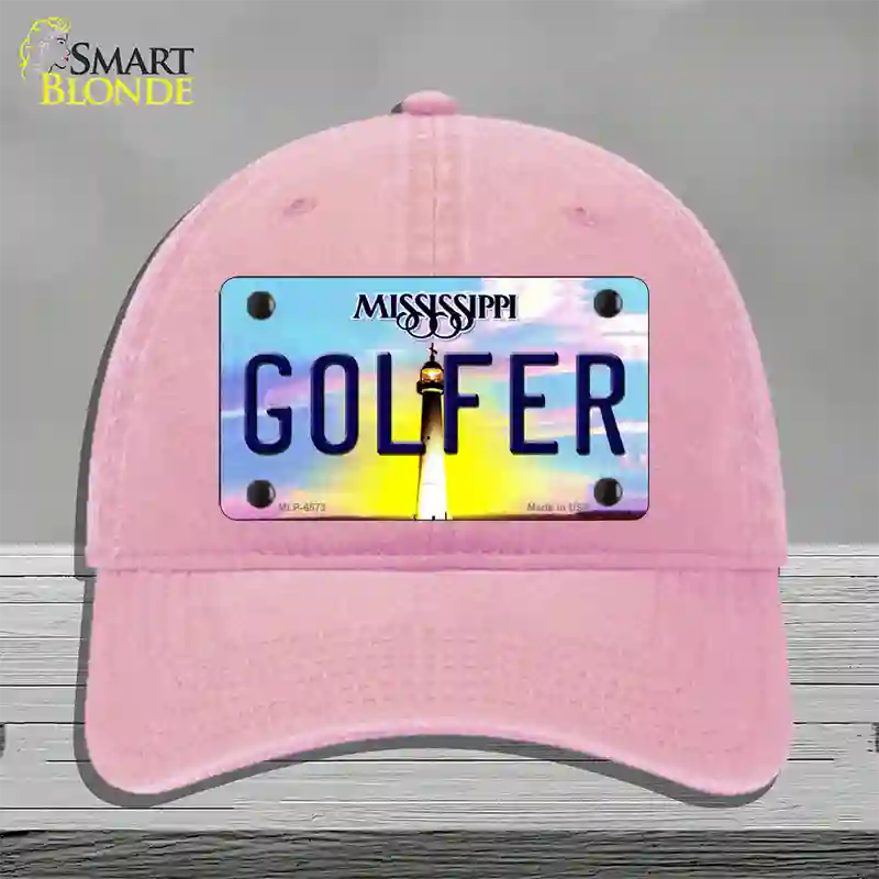 Golfer Mississippi Novelty License Plate Hat Unconstructed Cotton / Pink