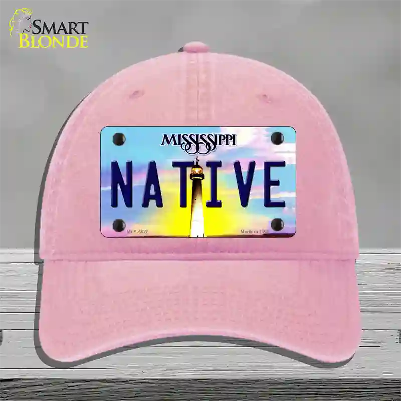 Native Mississippi Novelty License Plate Hat Unconstructed Cotton / Pink