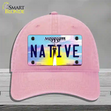 Native Mississippi Novelty License Plate Hat Unconstructed Cotton / Pink