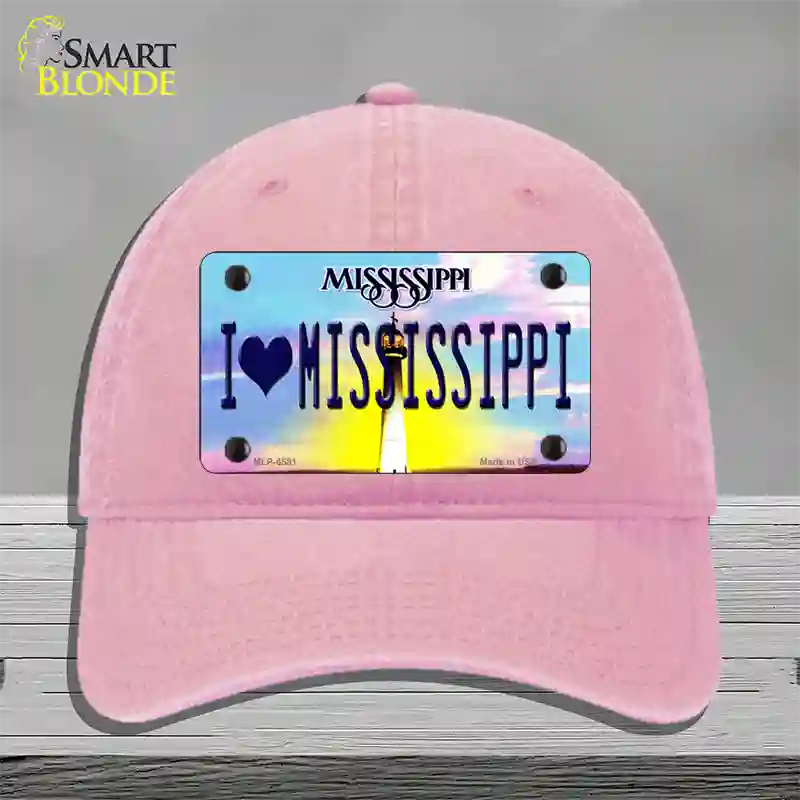 I Love Mississippi Novelty License Plate Hat Unconstructed Cotton / Pink