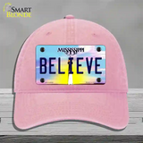 Believe Mississippi Novelty License Plate Hat Unconstructed Cotton / Pink