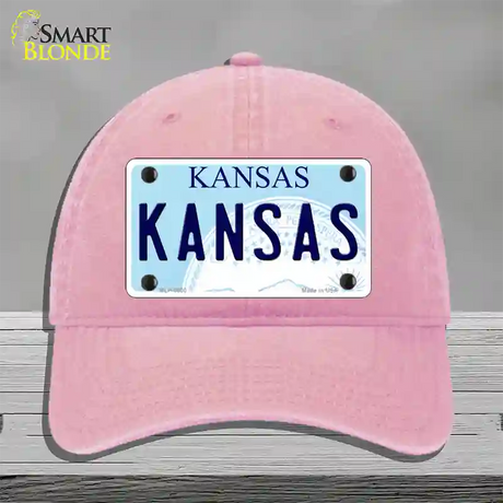 Kansas Novelty License Plate Hat Unconstructed Cotton / Pink