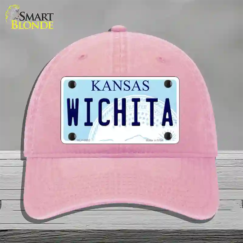 Wichita Kansas Novelty License Plate Hat Unconstructed Cotton / Pink