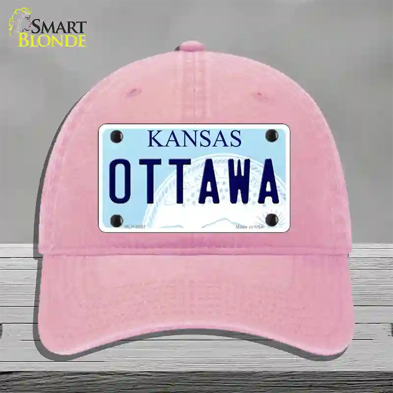 Ottawa Kansas Novelty License Plate Hat Unconstructed Cotton / Pink