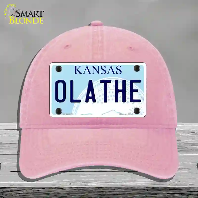 Olathe Kansas Novelty License Plate Hat Unconstructed Cotton / Pink