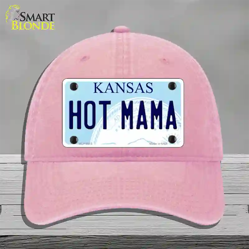 Hot Mama Kansas Novelty License Plate Hat Unconstructed Cotton / Pink