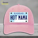 Hot Mama Kansas Novelty License Plate Hat Unconstructed Cotton / Pink