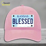 Blessed Kansas Novelty License Plate Hat Unconstructed Cotton / Pink