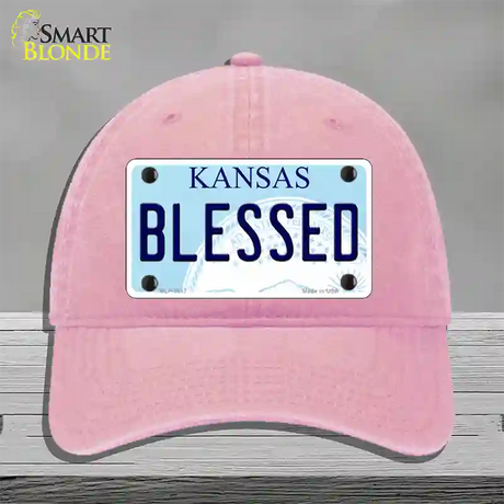 Blessed Kansas Novelty License Plate Hat Unconstructed Cotton / Pink