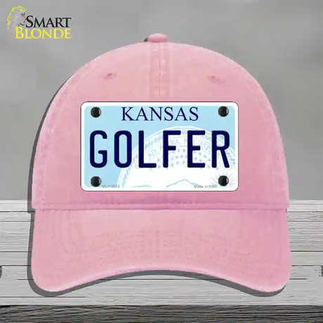 Golfer Kansas Novelty License Plate Hat Unconstructed Cotton / Pink