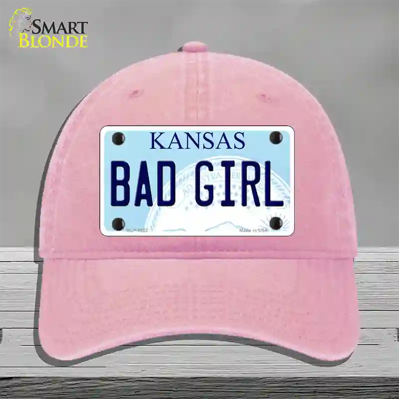 Bad Girl Kansas Novelty License Plate Hat Unconstructed Cotton / Pink