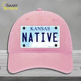 Native Kansas Novelty License Plate Hat Unconstructed Cotton / Pink