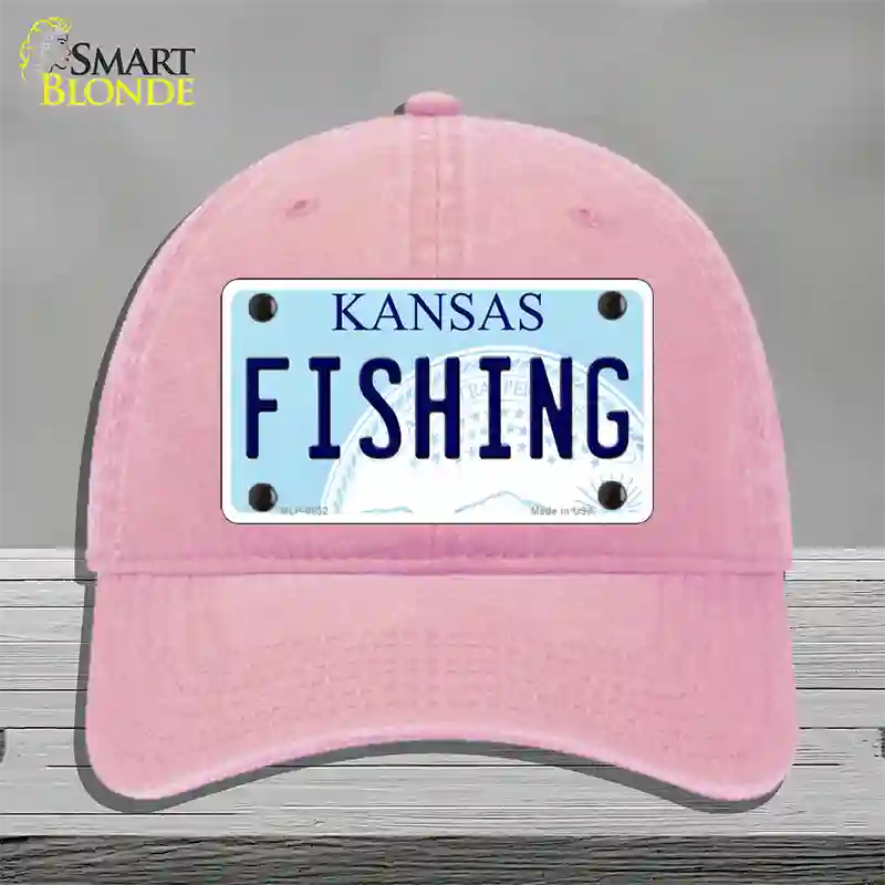 Fishing Kansas Novelty License Plate Hat Unconstructed Cotton / Pink