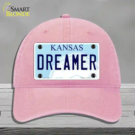 Dreamer Kansas Novelty License Plate Hat Unconstructed Cotton / Pink