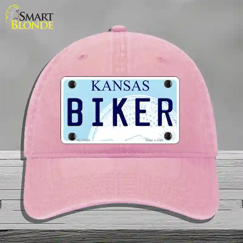 Biker Kansas Novelty License Plate Hat Unconstructed Cotton / Pink