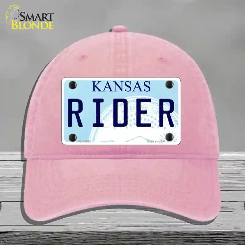 Rider Kansas Novelty License Plate Hat Unconstructed Cotton / Pink