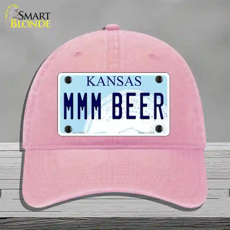 MMM Beer Kansas Novelty License Plate Hat Unconstructed Cotton / Pink