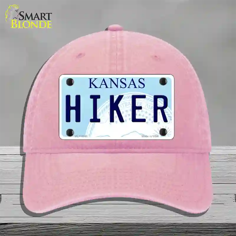 Hiker Kansas Novelty License Plate Hat Unconstructed Cotton / Pink