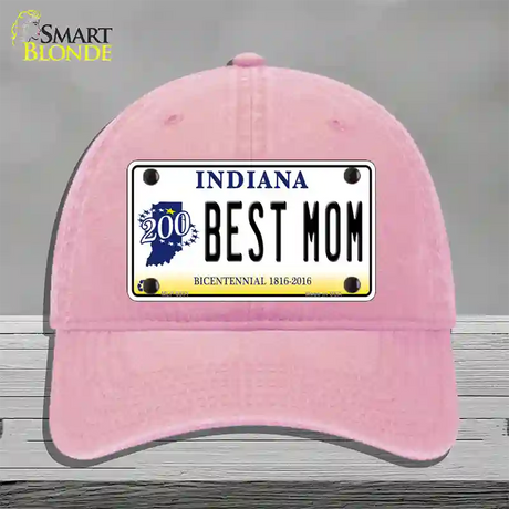 Best Mom Indiana Novelty License Plate Hat Unconstructed Cotton / Pink