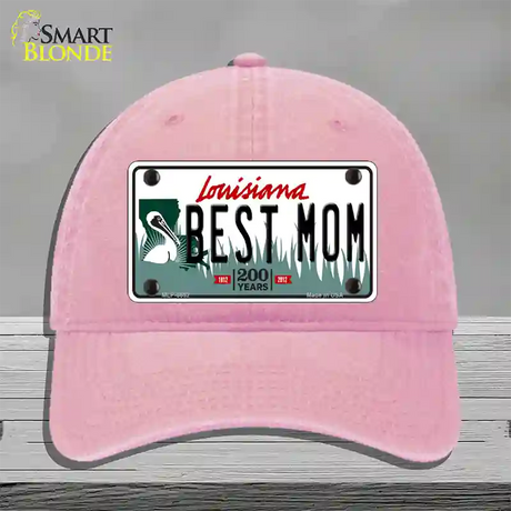 Best Mom Louisiana Novelty License Plate Hat Unconstructed Cotton / Pink