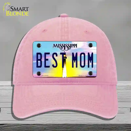 Best Mom Mississippi Novelty License Plate Hat Unconstructed Cotton / Pink