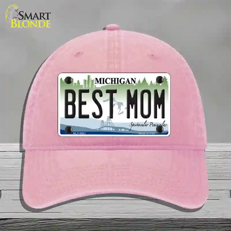 Best Mom Michigan Novelty License Plate Hat Unconstructed Cotton / Pink