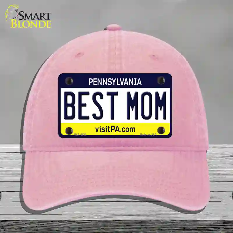 Best Mom Pennsylvania State Novelty License Plate Hat Unconstructed Cotton / Pink