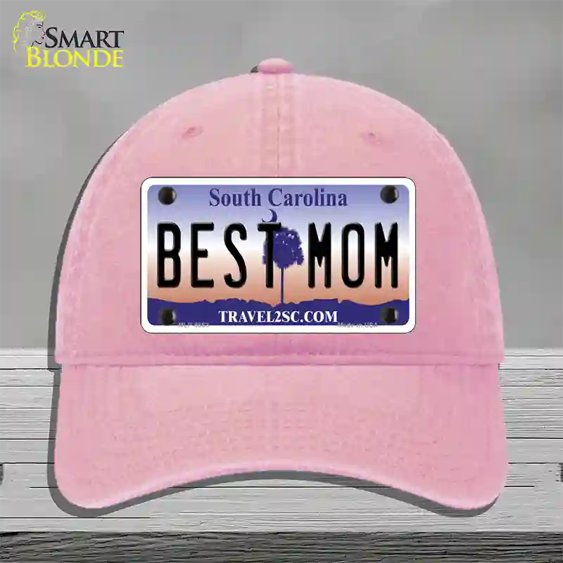 Best Mom South Carolina Novelty License Plate Hat Unconstructed Cotton / Pink