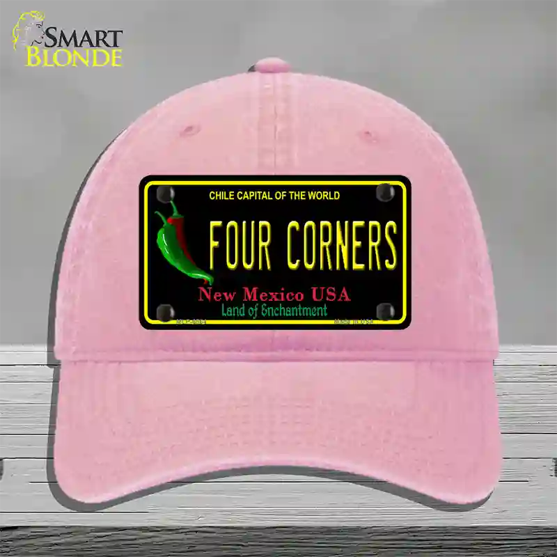 Four Corners Black New Mexico Novelty License Plate Hat Unconstructed Cotton / Pink