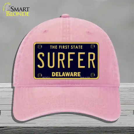 Surfer Delaware Novelty License Plate Hat Unconstructed Cotton / Pink