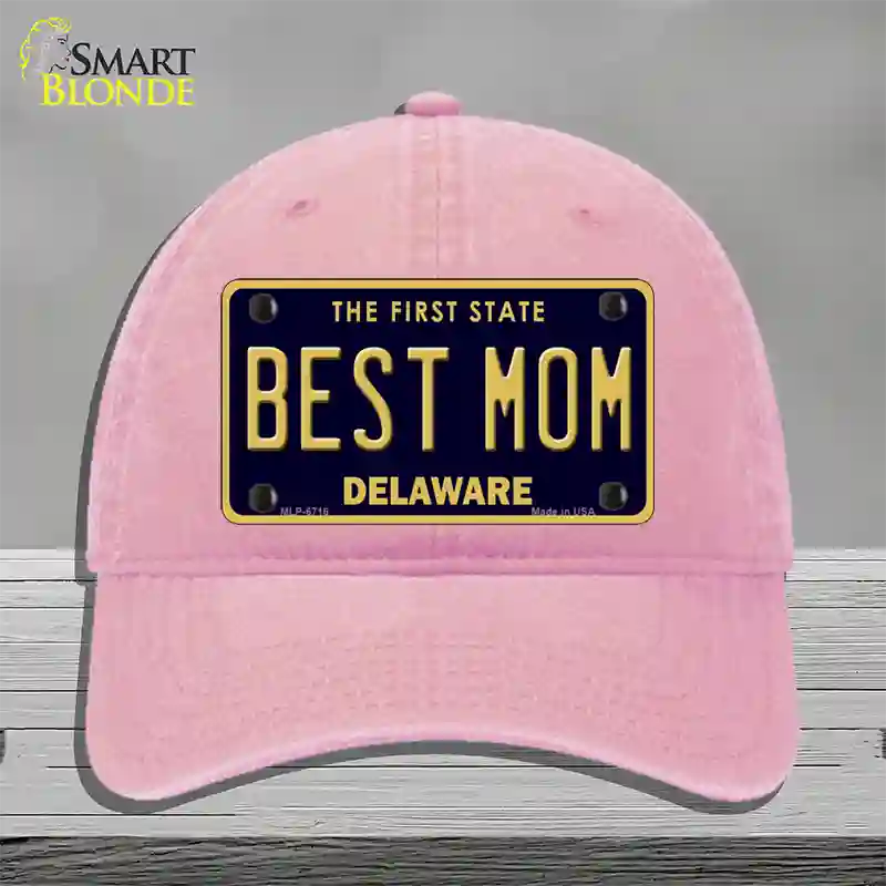 Best Mom Delaware Novelty License Plate Hat Unconstructed Cotton / Pink