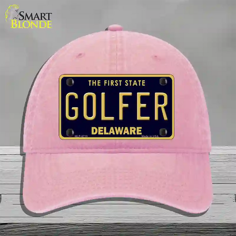 Golfer Delaware Novelty License Plate Hat Unconstructed Cotton / Pink