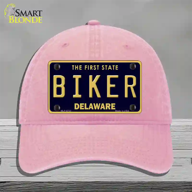 Biker Delaware Novelty License Plate Hat Unconstructed Cotton / Pink