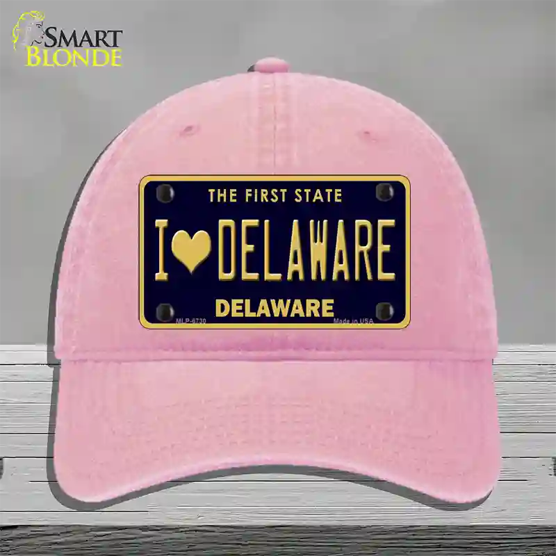 I Love Delaware Novelty License Plate Hat Unconstructed Cotton / Pink