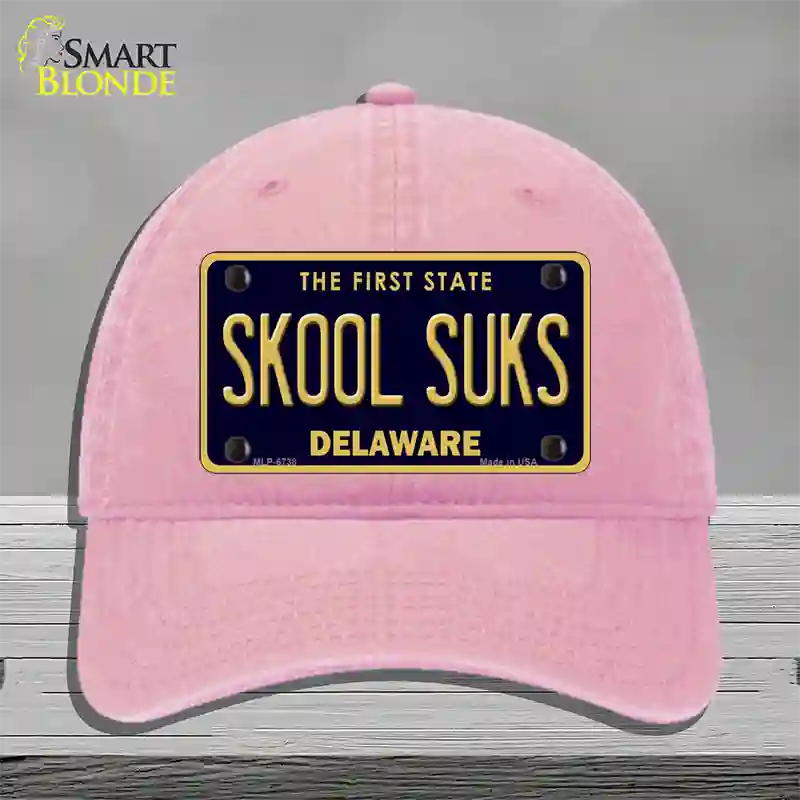 Skool Suks Delaware Novelty License Plate Hat Unconstructed Cotton / Pink