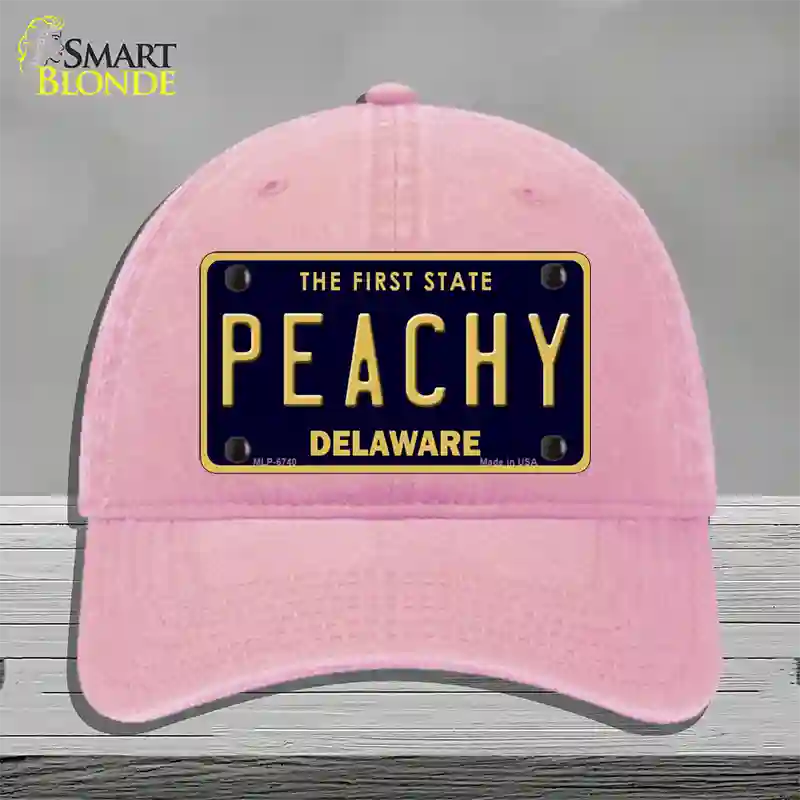 Peachy Delaware Novelty License Plate Hat Unconstructed Cotton / Pink