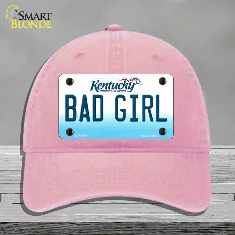 Bad Girl Kentucky Novelty License Plate Hat Unconstructed Cotton / Pink