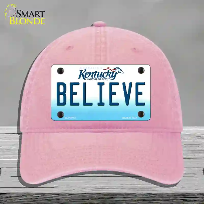 Believe Kentucky Novelty License Plate Hat Unconstructed Cotton / Pink