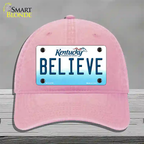 Believe Kentucky Novelty License Plate Hat Unconstructed Cotton / Pink