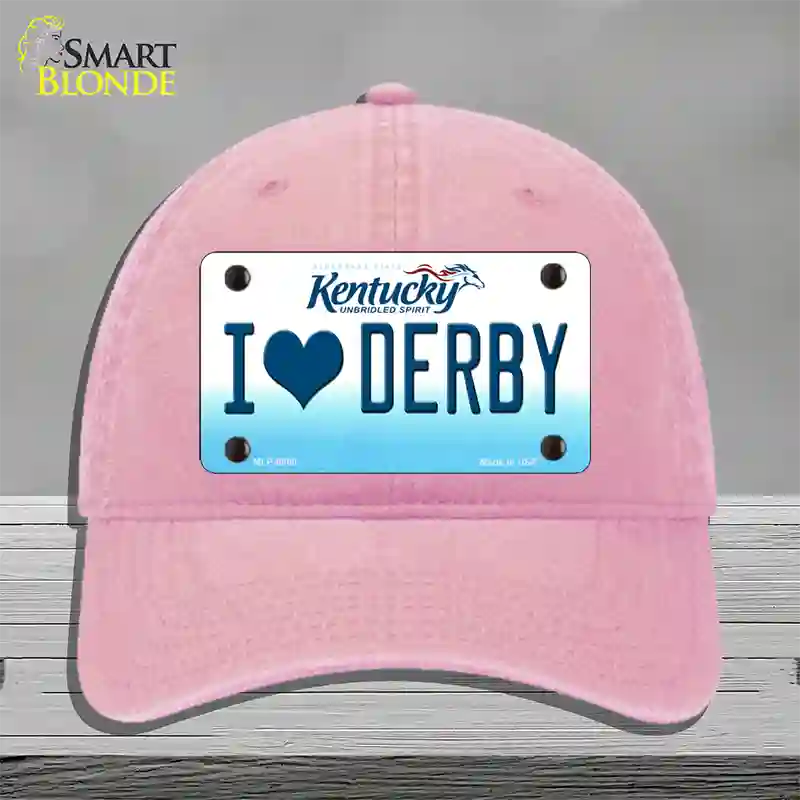 I Love Derby Kentucky Novelty License Plate Hat Unconstructed Cotton / Pink