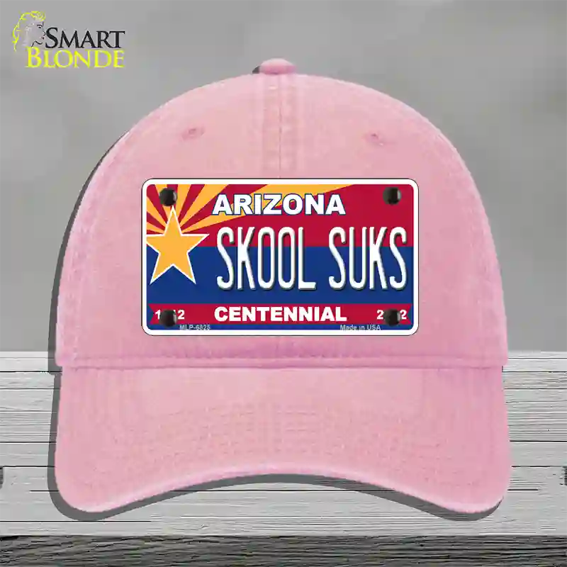 Arizona Centennial Skool Suks Novelty License Plate Hat Unconstructed Cotton / Pink