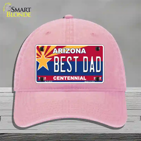 Arizona Centennial Best Dad Novelty License Plate Hat Unconstructed Cotton / Pink