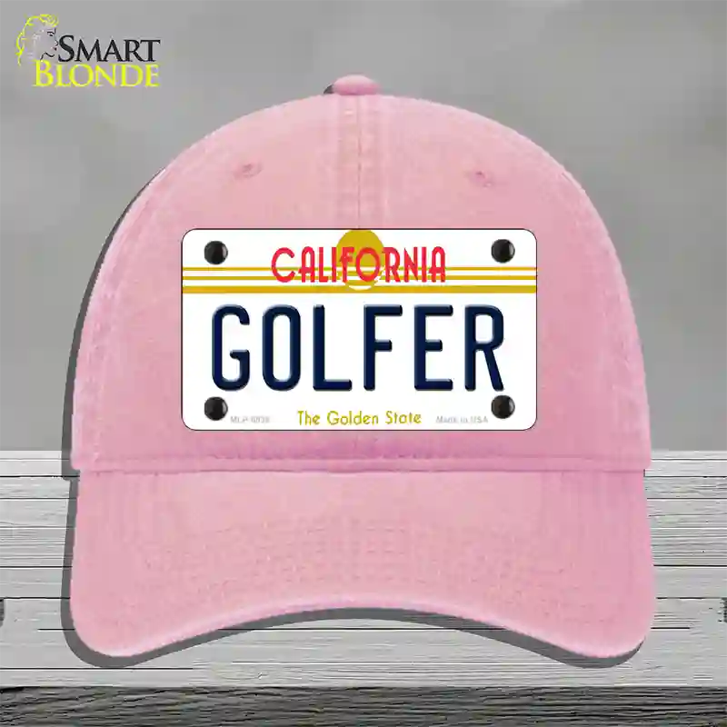 Golfer California Novelty License Plate Hat Unconstructed Cotton / Pink